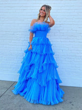 Strapless A-Line Tiered Crinkled Tulle Prom Dress